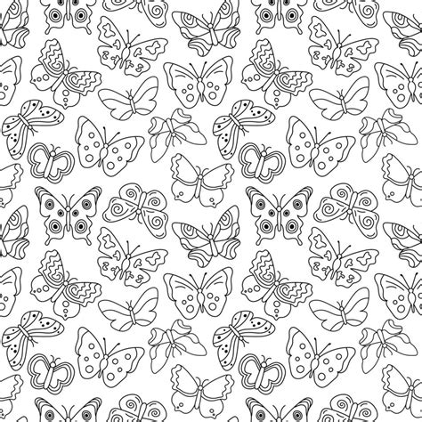 Butterflies Pattern Black And White Seamless Background With Doodle Flying Insects Vector