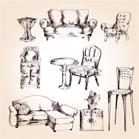 Premium Vector | Furniture sketch set