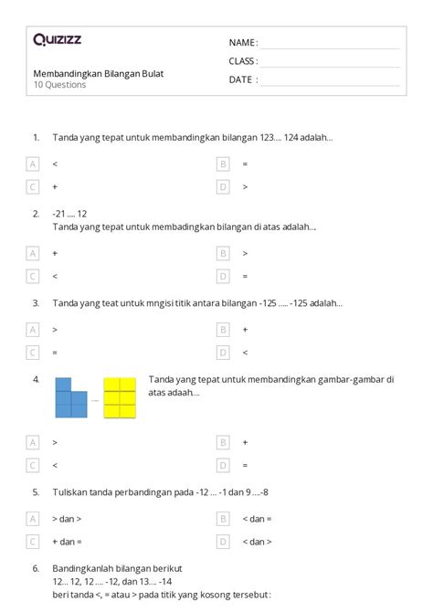 Lembar Kerja Membandingkan Desimal Untuk Kelas Di Quizizz