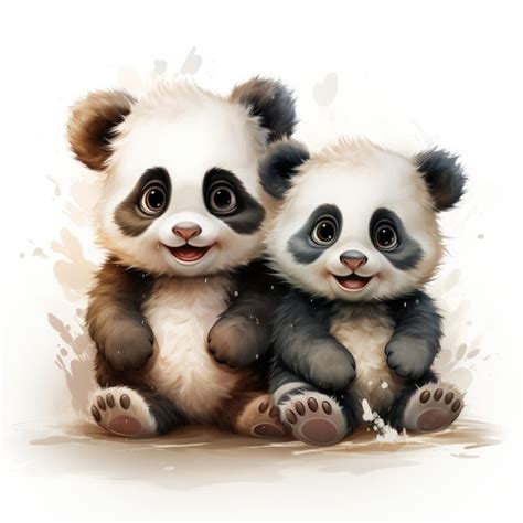 Adorable Clipart De Acuarela De Dos Pandas Beb S Juguetones Sobre Un