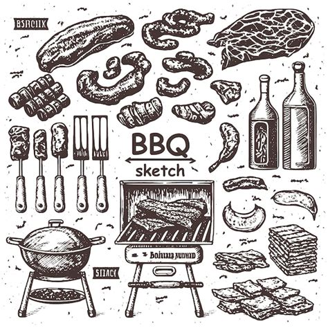 Premium Vector Set Of Barbecue Elements Drawn In Vector