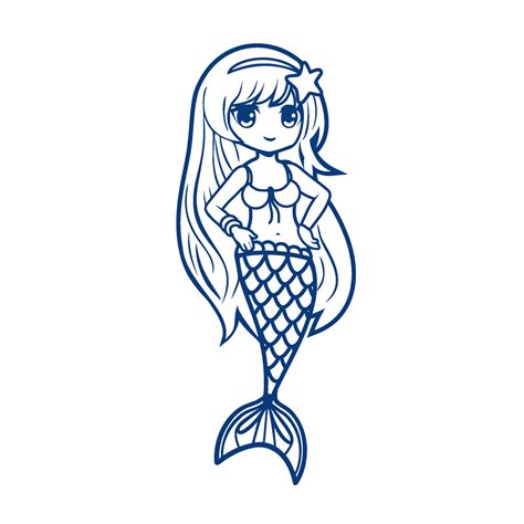 Little Mermaid Coloring Book Blank Outline On White Background