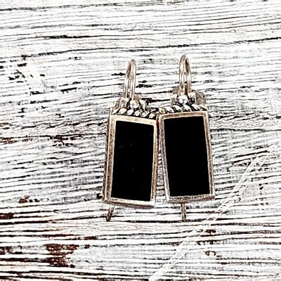 Vintage Black Onyx Sterling Silver Dangle Drop Earrings 925 Southwest