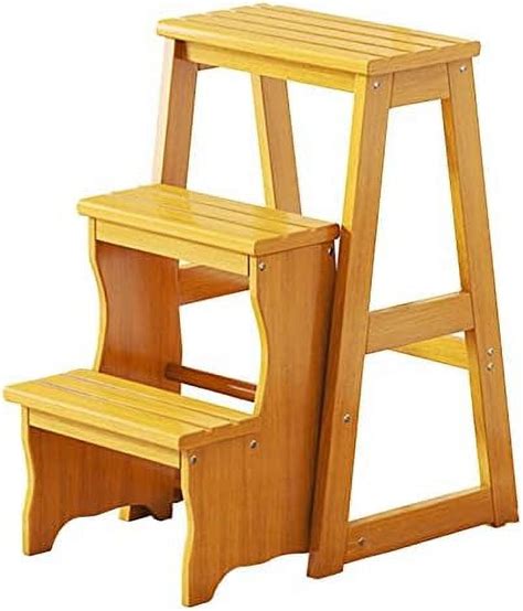 Stxfs 3 Step Solid Wood Folding Ladder Chair Protable Wooden Step Stool