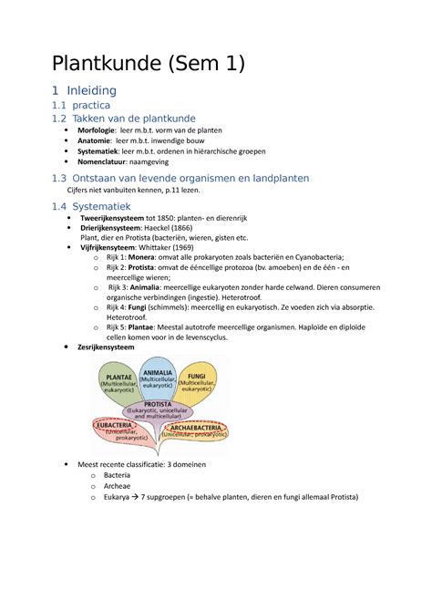 Samenvatting Plantkunde Sem1 Plantkunde Sem 1 1 Inleiding 1