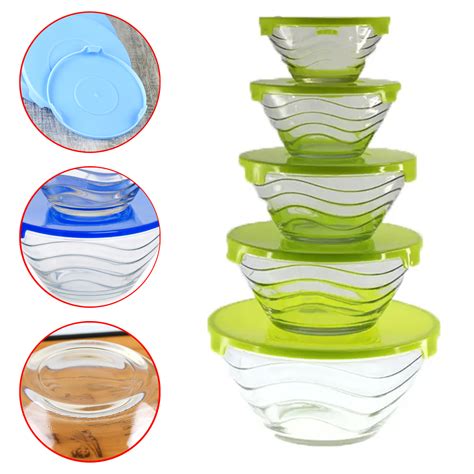 5 Pcs Glass Mixing Bowl Set With Cover Bowl Glass Mixing Bowl Salad Bowl Lunch Box Mask Bowl