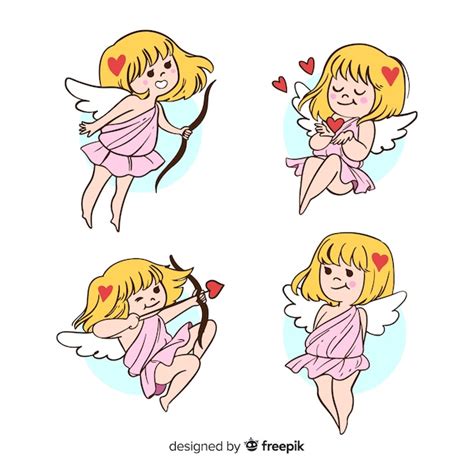 Premium Vector Valentine Cartoon Cupid Girl Collection