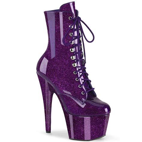 PLEASER ADORE 1020GP 7 Inch Purple Glitter Boots Indelicate Clothing