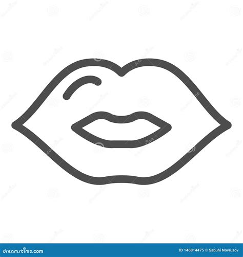 Lips Line Icon Kiss Vector Illustration Isolated On White Mouth