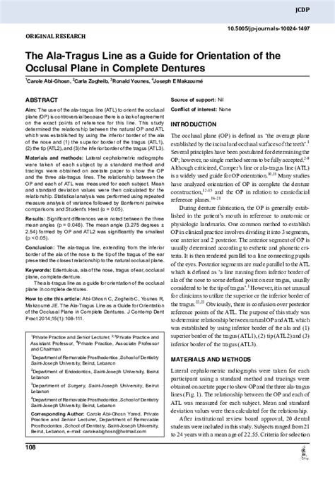 Pdf The Ala Tragus Line As A Guide For Orientation Of The Occlusal