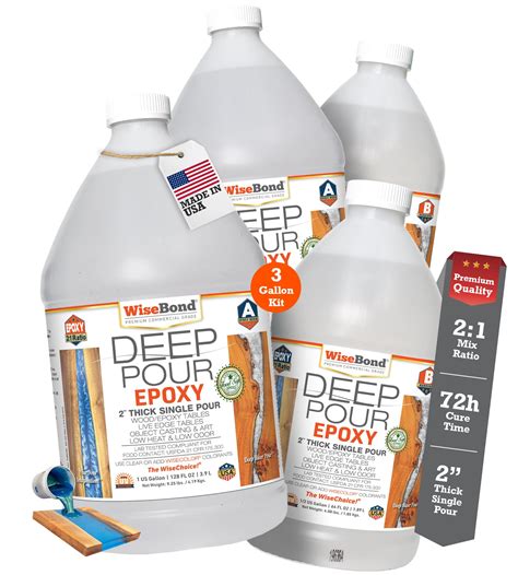 WiseBond Deep Pour Epoxy Resin 3 Gallon Kit, 2" Thick Object Casting, 2