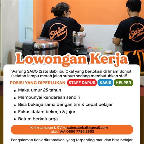 Lowongan Kerja Sebagai Staff Dapur Kasir Helper Untuk Warung Sabo