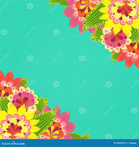 floral card fancy bright colored flowers   turquoise backgro stock
