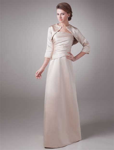 Popular Champagne Maxi Satin Mother Of The Bride Dress