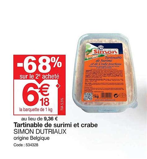 Promo Tartinable De Surimi Et Crabe Simon Dutriaux Chez Promocash