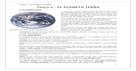 Tema 1 El Planeta Terra Tasca 1 El Planeta Terra és Un Dels Planetes Del Sistema Solar