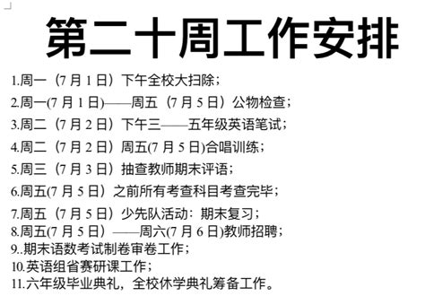 2019年上期第二十周工作安排 湖南师范大学附属小学