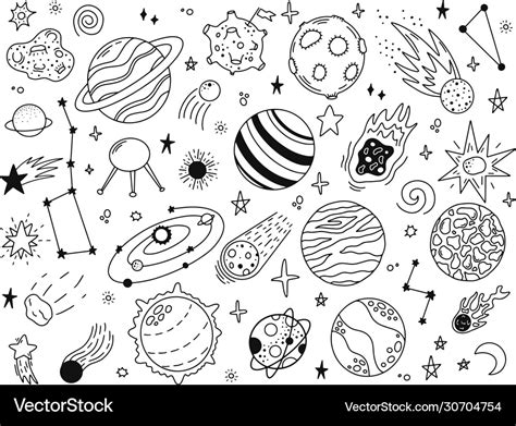 Space Doodles Sketch Space Planets Hand Drawn Vector Image