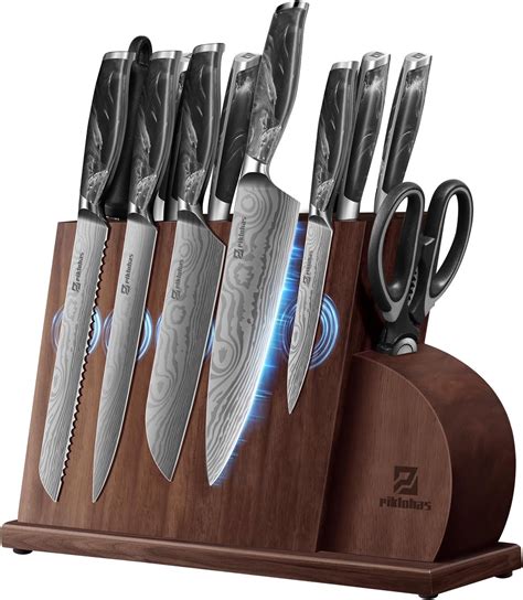 Amazon SENKEN 11 Piece Damascus Knife Block Set With Abalone Shell