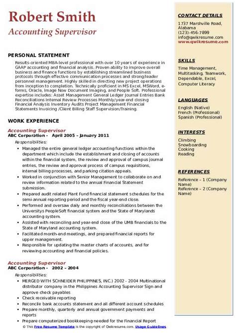 10 Accounting Supervisor Resume Samples And Templates For 2025