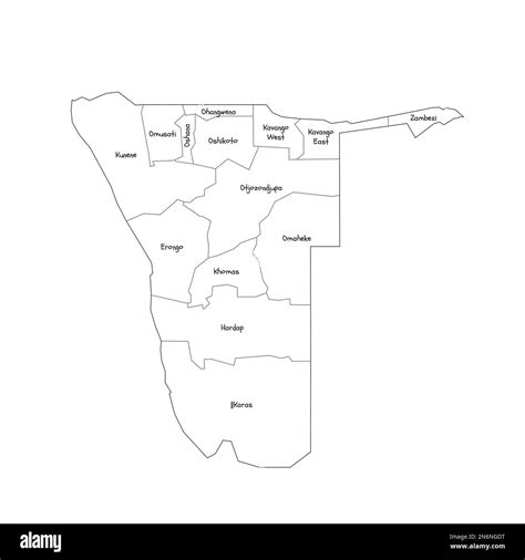 Namibia Political Map Of Administrative Divisions Regions Handdrawn