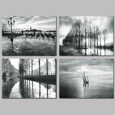 4 Piece Canvas Painting Black And White Nature Landscape Canvas Poster ...