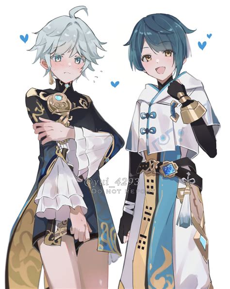 Safebooru 2boys Bangs Blue Eyes Blue Hair Blue Heart Chinese Clothes Chongyun Genshin Impact