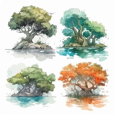 Premium Vector Big Tree Set Tree Watercolor Painting Package