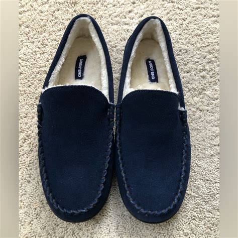 Lands End Mens Blue Suede Moccasin Slipper Size 10 Gem