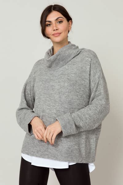 Cuff Cowl Sweater Grey Sale The Blue Door Boutique