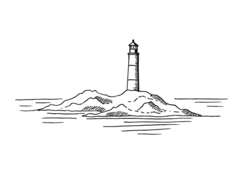 Seascape Lighthouse Landscape Hand Drawn House Line Beach PNG And