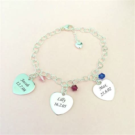 Birthstone Bracelet With Names Engraved On Silver Hearts Jewels 4 Girls Birthstone Bracelets