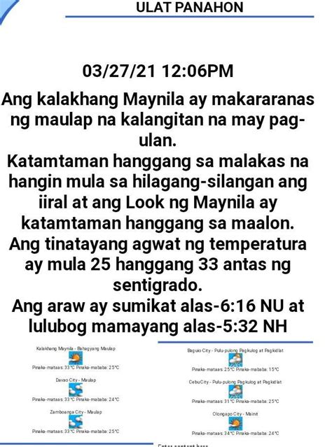 Gumawa Ng Ulat Tungkol Sa Panahon Brainly Ph