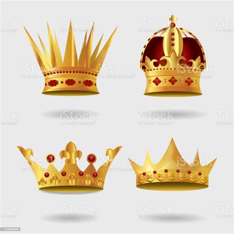 Set Of Royal Golden Crown With Gradient Mesh Stock Illustration