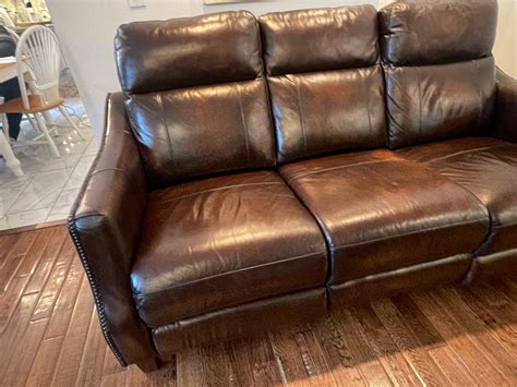 Leather Power Sofa With Dual Recliners And Nailhead Trim 14547