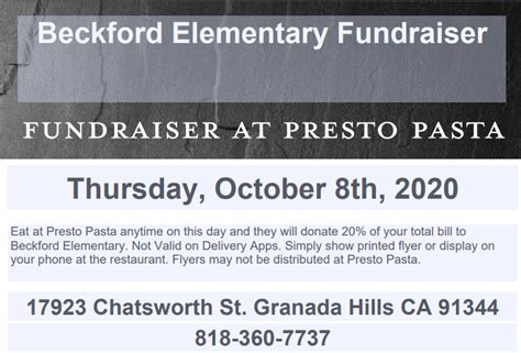 Beckford Elementary School Fundraiser – Northridge West Neighborhood ...