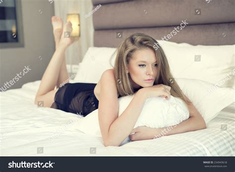 Beautiful Sexy Blonde Woman Black Lingerie Stock Photo 234943618 Shutterstock