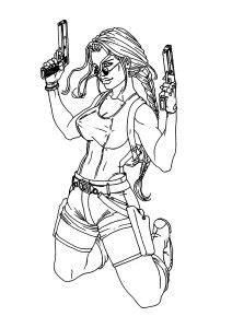 Lara Croft And Her Two Pistols Ready For Action Tomb Raider Coloring