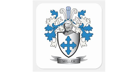 Miller Family Crest Coat of Arms Square Sticker | Zazzle