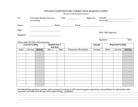 finance expenditure correction request form