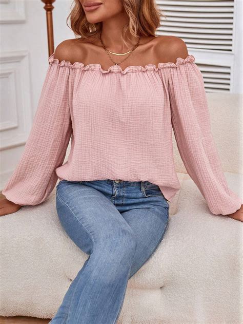 Shein Unity Off Shoulder Frill Trim Lantern Sleeve Blouse Shein Usa