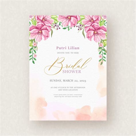 Free Vector Bridal Shower Invitation Template With Pink Flowers Painting Ornament