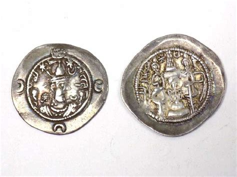 2 ANCIENT SASANIAN SILVER PERSIAN COINS