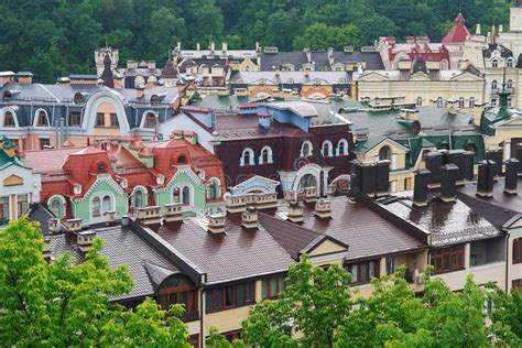 Roofs of Colorful Beautiful Houses. Kiev Stock Image - Image of ...