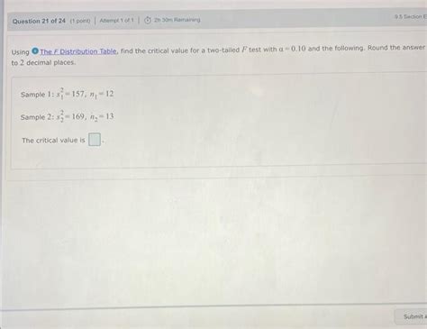 Solved Using 1 The F Distribution Table Find The Critical Chegg