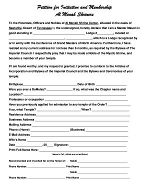 Fillable Online Almenahshriners Petition For Initiation And