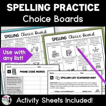 Spelling Choice Boards With Worksheets Fun Spelling Practice For Any