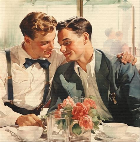 S Gay Men In Love Queer Art Queer Art Print Square Canvas Gallery Wraps Wwii Retro Art