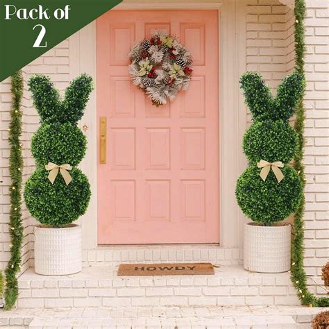 2PCS Bunny Topiary Outdoor Artificial Easter Bunny Shaped Topiary Tree