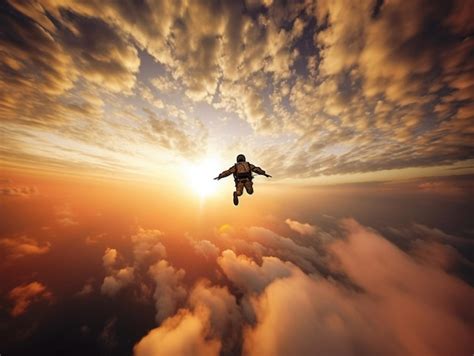 Premium Ai Image A Man Flying Through The Clouds With The Sun Behind Him